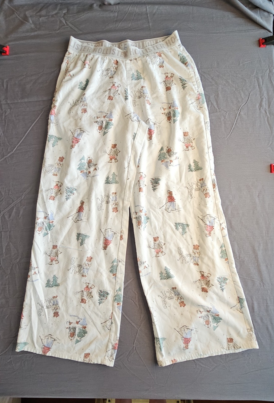Hollister Sleep Pajama Pants Womens S Cream Holiday Bear Christmas Wide Leg Cozy